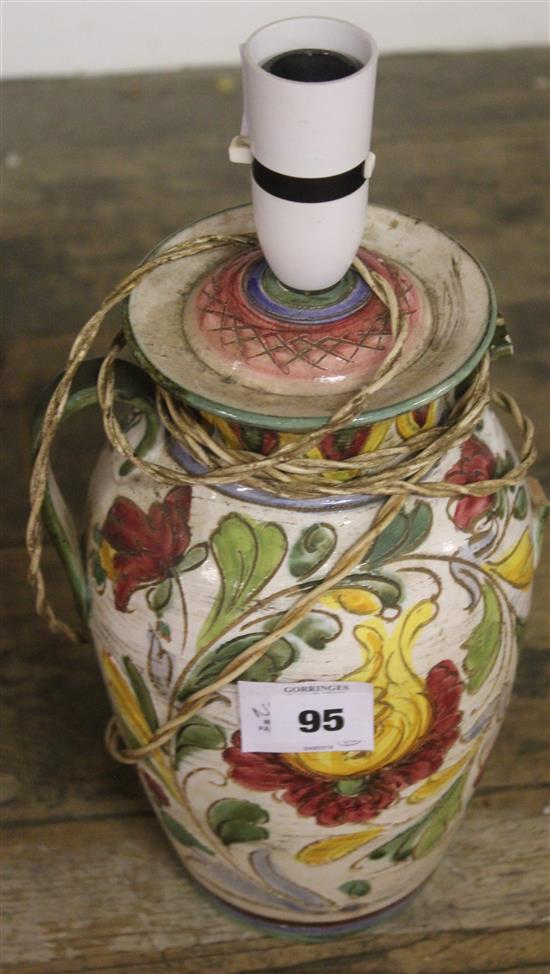 Modern Italian floral painted  Majolica table lamp(-)